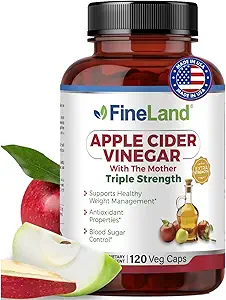 FineLand Apple Cider Vinegar Capsules with The Mother & Probiotics – 120 Veggie Capsules – 1600mg Eq. per seving – Digestive, Detox & Gut Health Support – Non-GMO, 100% Vegan Made in USA