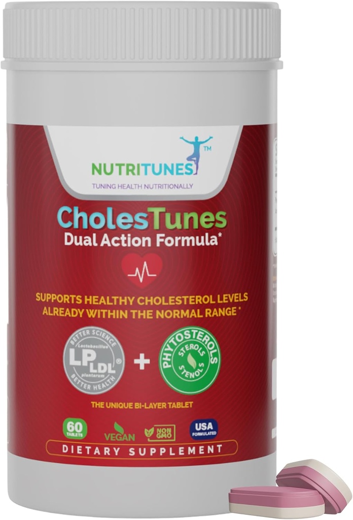 CholesTunes – Cholesterol Support Supplement with Phytosterols & Probiotic LP LDL for Heart and Cardiovascular Wellness – Non-GMO, Gluten-Free, Soy-Free, Lactose-Free, 60 Tablets