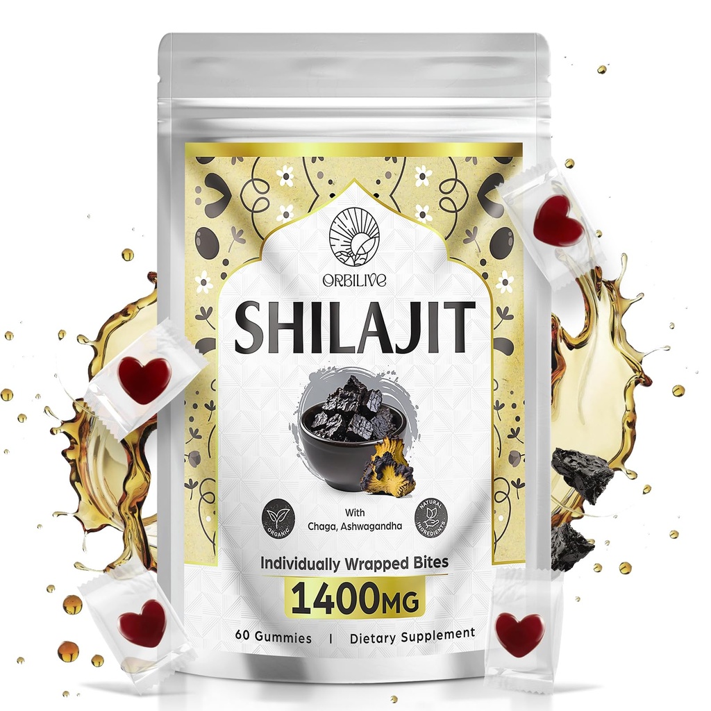1400 MG Shilajit Gummies, Shilajit Καθαρό Ιμαλαΐων Βιολογικό Gummies με Ashwagandha, Ιμαλαΐων shilajit για άνδρες, 85+ Ίχνη Ορυκτά & Φουλβικό Οξύ, μεμονωμένα τυλιγμένα, Χωρίς ζάχαρη, 60 κόμητες