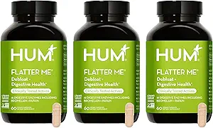HUM Flatter Me Digestive Enzymes for Women & Men, Digestive Health Bloating Supplement with Ginger & Peppermint Leaf, Fast Active Anti Bloat Pills Multi Enzyme for Debloating, Vegan,180 Κάψουλες