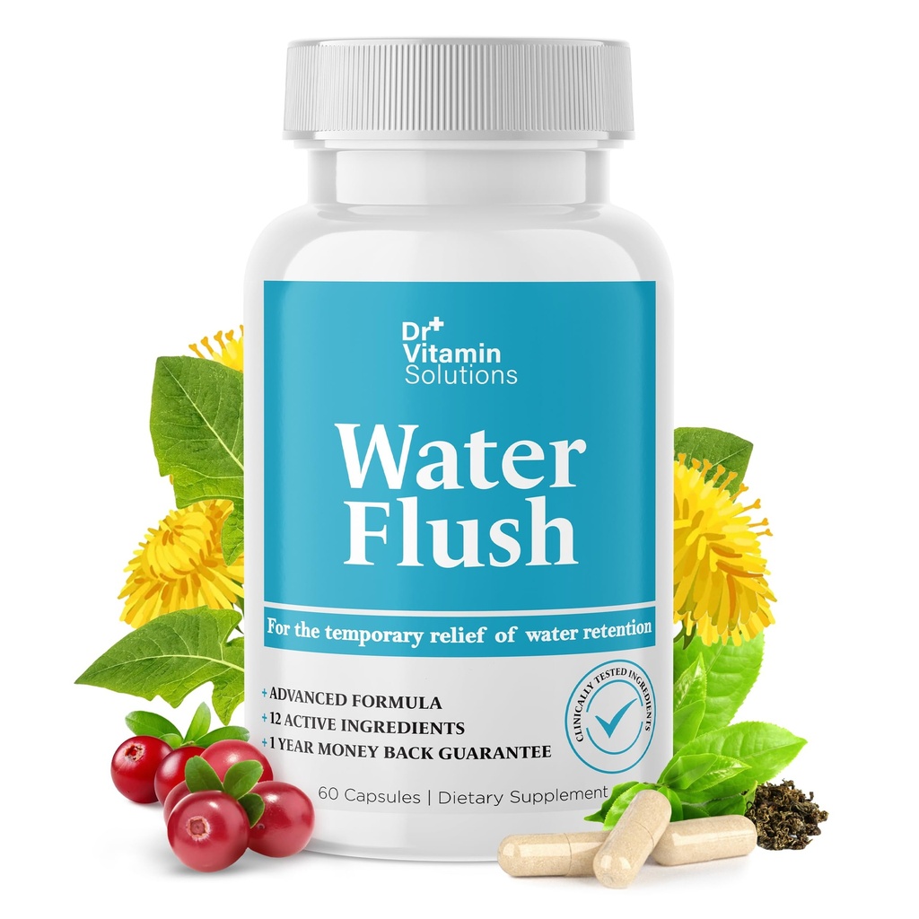 DR VITAMIN SOLUTIONS Διουρητικά χάπια νερού για τον έλεγχο του βάρους, 12 ενεργά συστατικά (πράσινο τσάι, βατόμουρο και περισσότερα), άμεση ανακούφιση από το πρήξιμο και το πρήξιμο, χάπια συγκράτησης νερού για γυναίκες και άνδρες - 60 Caps