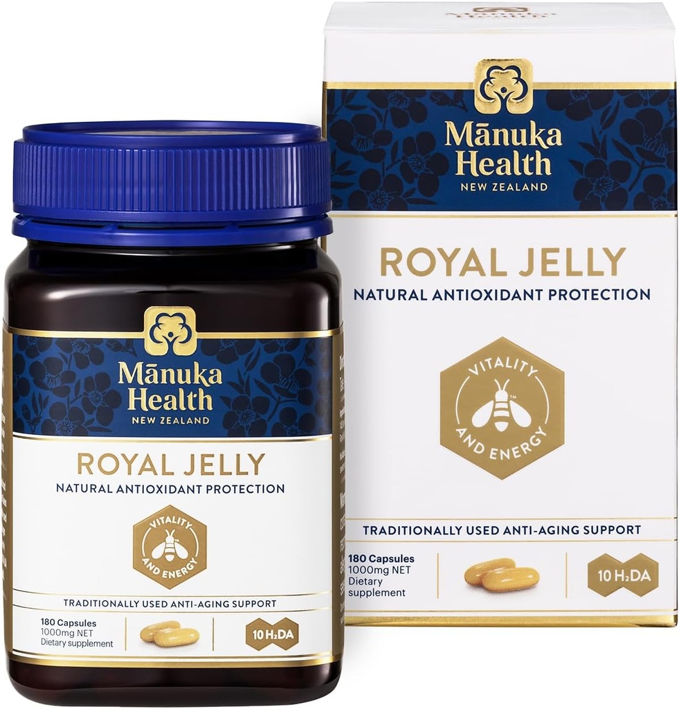 Manuka Health Royal Jelly Capses, 1000mg NET - 180 Count (3-Month Supply) - Παραδοσιακό συμπλήρωμα κατά της γήρανσης από τη Νέα Ζηλανδία