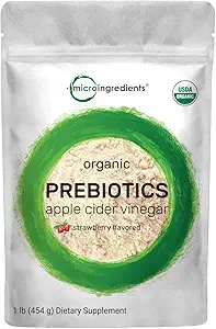 Organic Prebiotics Fiber Powder | 1Lb, 6 in 1 All Natural Plant | Fruit Formula, Strawberry Flavor, Vegan | Keto, No Additives, No Fillers, Supports Healthy Digestion & Immune System for Women and Men