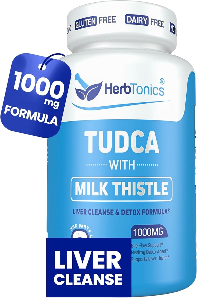 Herbtonics TUDCA 1000mg Liver Detox & Gallbladder Support – Γαϊδουράγκαθο γάλακτος & Pterostilbene Ενισχυμένο αλάτι χολής για τον καθαρισμό του ήπατος, Υγιεινή ροή της χοληφόρου, και Digestive Health (60 Vegan Κάψουλες)