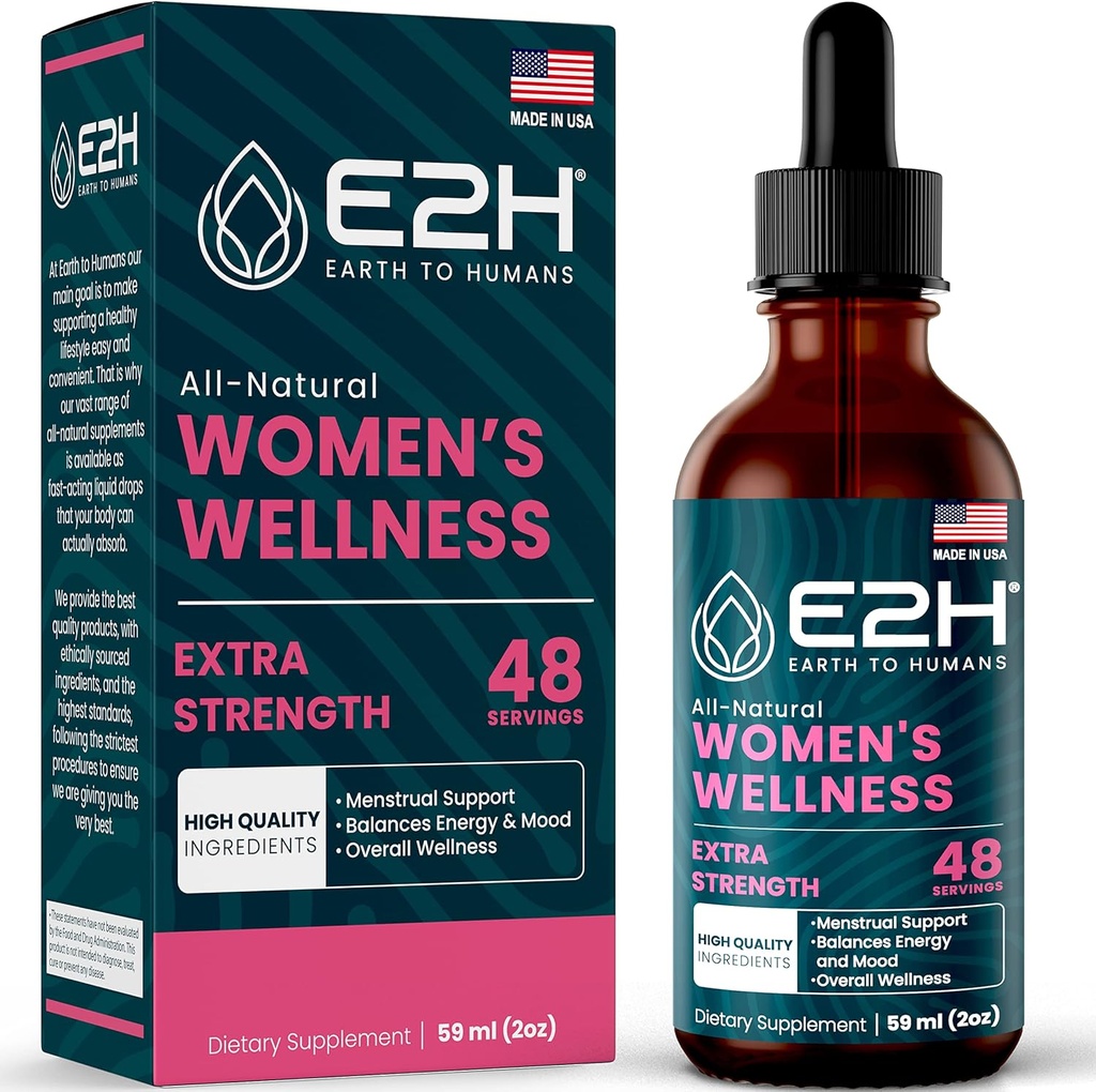 E2H All Natural Wellness, Hormone Balance and PMS Relief with Black Cohosh, Dong Quai και Licorice Root for Hot Flash Relief - 2 FL Oz
