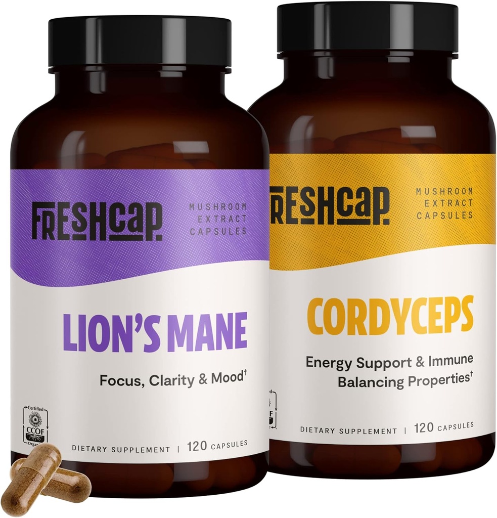 FreshCap Mushrooms Performance Bundle (Κάψουλες και κάψουλες Cordyceps Lion's Mande)