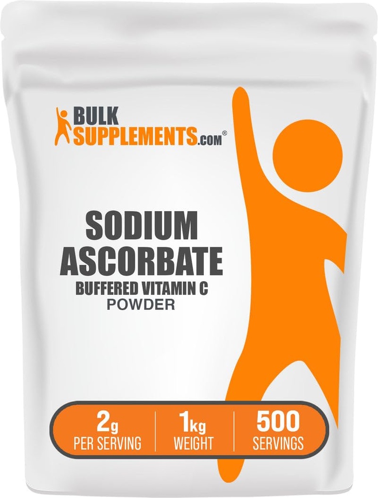 BulkSupplements.com Ασκορβικό Νάτριο σε σκόνη - για την υποστήριξη του ανοσοποιητικού, Ασκορβικό Νάτριο Βιταμίνη C - Buffered Vitamin C, Χωρίς γλουτένη, 2g ανά Σερβίρισμα, 1kg (2,2 lbs) (Pack of 1)