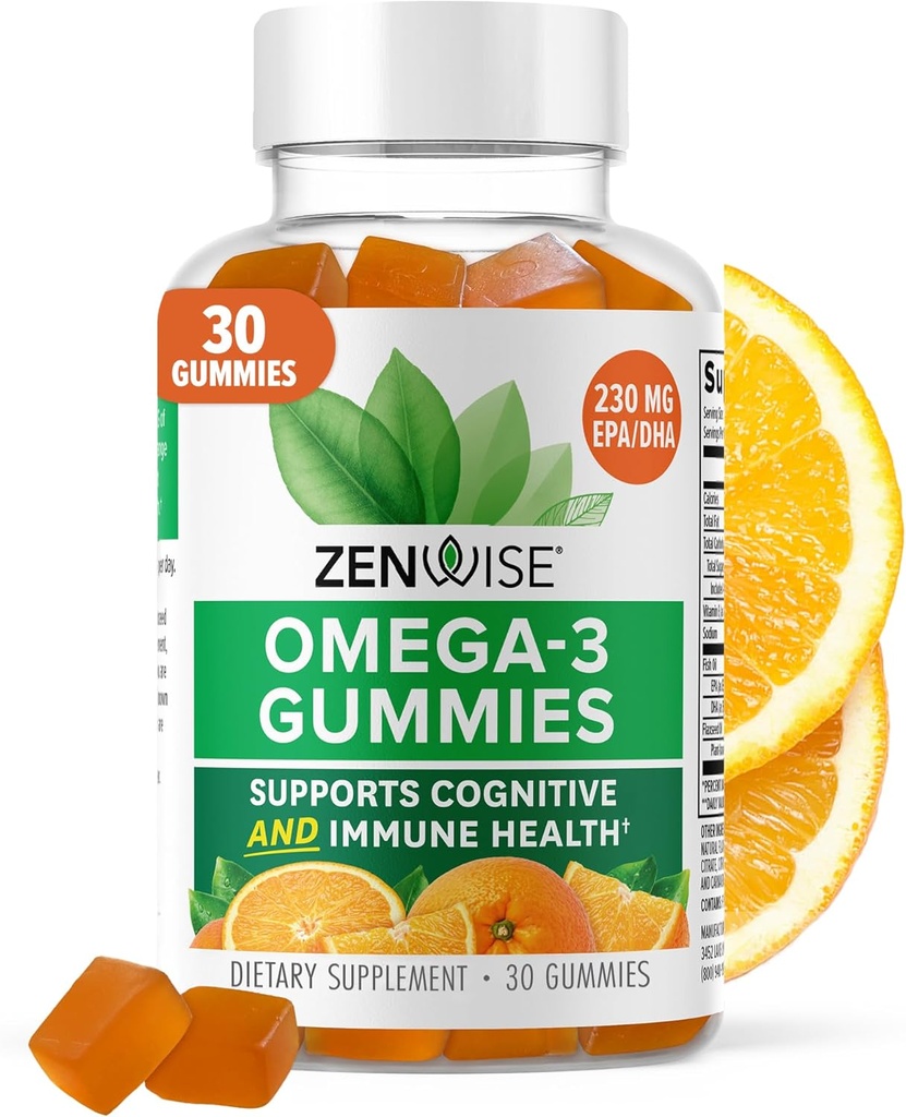 Zenwise Health Omega 3 Gummy συμπλήρωμα - Burpless Omega 3 συμπλήρωμα με DHA & EPA λιπαρά οξέα για την υγεία του ανοσοποιητικού - Βιώσιμα πηγάζει ιχθυέλαιο, έλαιο λιναρόσπορου & βιταμίνη Ε - 30 Gummies