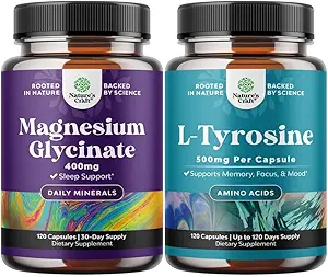 Bundle of Magnesium Glycinate 400mg Capsules and Potent L Tyrosine 500mg Capsules - for Sleep Support Bone Health Muscle Recovery - Amino Acid Nutritional Supplement for Brain Health Thyroid Support