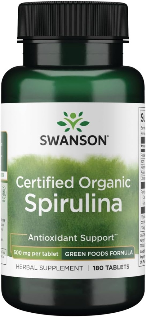 Swanson Πιστοποιημένη Βιολογική Spirulina 500 Milligrams 180 Tabs