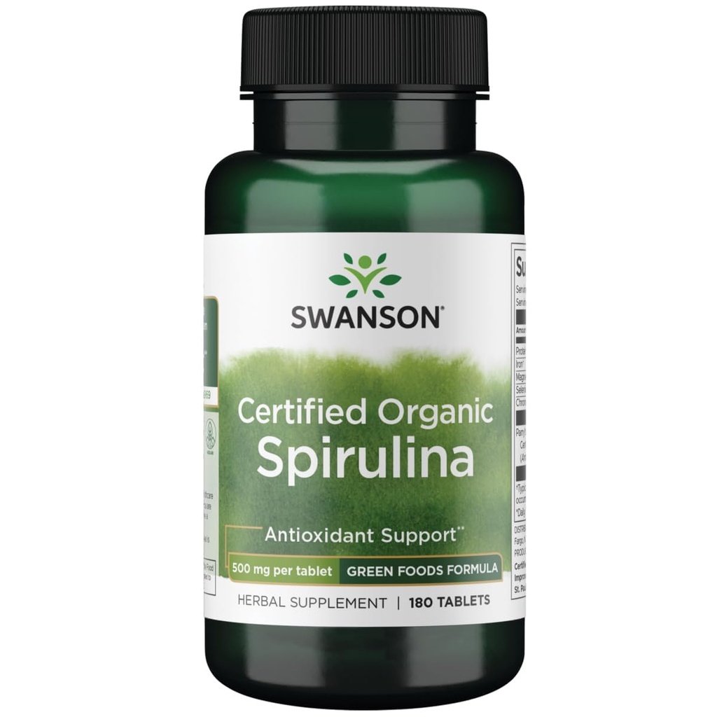Swanson Πιστοποιημένη Βιολογική Spirulina 500 Milligrams 180 Tabs