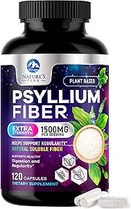 Psyllium Husk Fiber Supplement 1500mg - Vegan Prebiotic, Soluble Fiber for Daily Digestive Health & Regularity Support, Natural Psyllium Powder Caps, Sugar-Free, Non-GMO & Gluten-Free - 120 Capsules