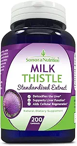 Milk Thistle Standardized Extract with 80% Silymarin 250 mg, 200 Capsules