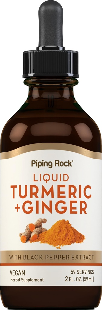 Piping Rock Turmeric and Ginger Liquid Drops | 2 Fl Oz | Tincture Supplement with Black Pepper Extract | Vegan, Non-GMO, Gluten Free