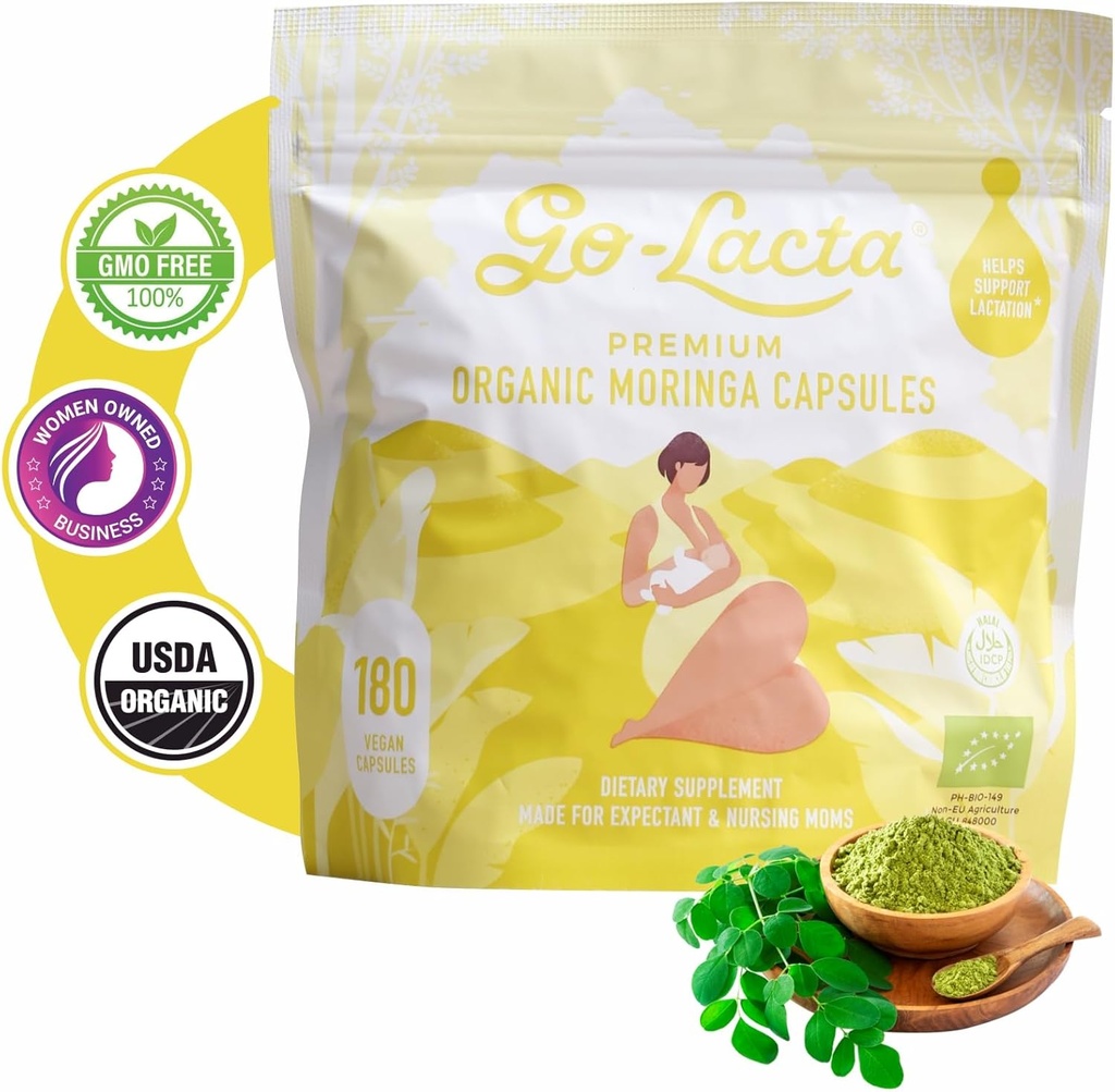 Go-Lacta 100% Organic Premium Moringa κάψουλες για το θηλασμό - Build Maast Milk Supply Before Birth - Υγιής Θηλασμός για τη μαμά και το μωρό - Αυξήστε την προσφορά γάλακτος μαστού