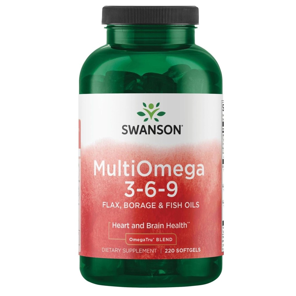 Σουάνσον MultiOmega 3-6-9 - Κάψουλες μη GMO, Borage & Fish Oil - Απαραίτητα Λιπαρά Οξέα Υποστηρίζοντας Καρδιαγγειακή Υγεία & Εγκεφαλική Υγεία - (220 Softgels, 2400mg Serving)