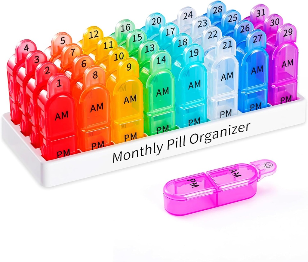 Daviky Monthly Pill Organizer 2 φορές την ημέρα - 30 Day Pill Box AM PM, BPA Free One Month Medicine Organizer Δύο φορές την ημέρα, 31-Day περίπτωση να κρατήσει βιταμίνες, συμπληρώματα & φαρμακευτική αγωγή