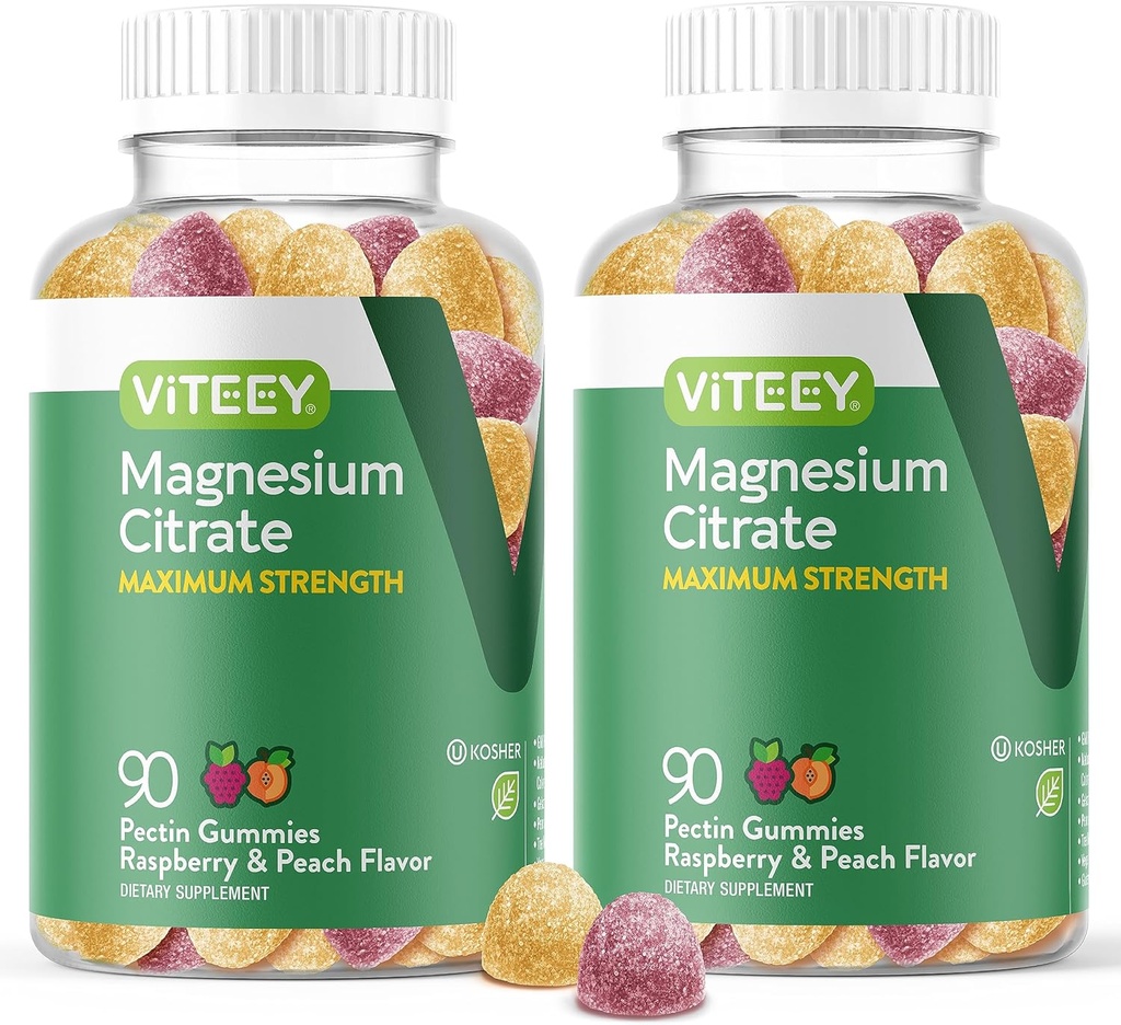 VITEEY Μαγνήσιο Gummies για ενήλικες - 255mg μαγνήσιο Citrate Gummy για την ηρεμία, τον ύπνο, τα νεύρα και τη λειτουργία μυών Υποστήριξη - Vegan, χωρίς γλουτένη - 180 κόμης