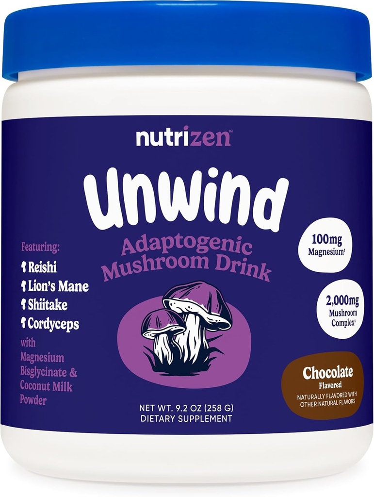 Nutricost Nutrizen PM Άνεμος Adaptogenic Mushroom Drink (Chocolate Flavored) 30 Μερίδες - Περιλαμβάνει Reishi, Lion's Mane, Shiitake, Cordyceps