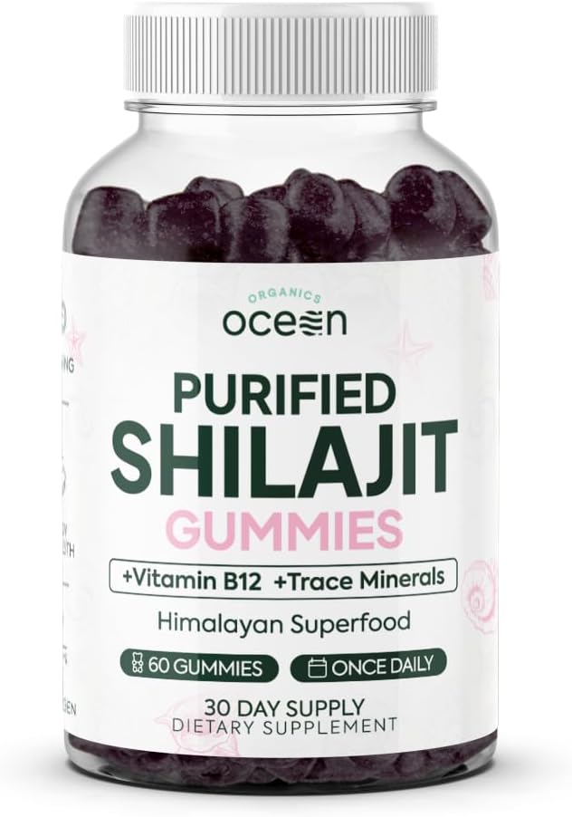 Organics Ocean Shilajit για άνδρες και γυναίκες - Φυσικό συμπλήρωμα με βιταμίνη Β12, Χρώμιο και Σελήνιο για την εποχή-Defying, την ενέργεια, την υποστήριξη ορμονών και περισσότερα - 60 Shilajit Gummies