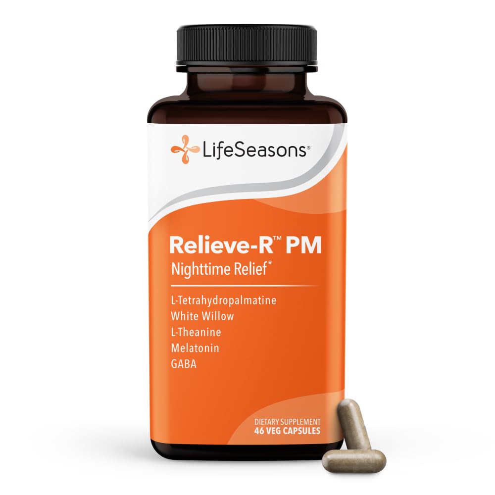 LifeSeasons Relieve-R PM - Ανακουφίζει Nighttime Aches & Discomfort - Χαλαρώνει τους μυς - Ηρεμεί το νευρικό σύστημα - Υποστηρίζει φυσικούς κύκλους ύπνου & μη λειτουργία που αποτελούν - 46 κάψουλες