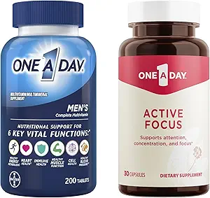 One A Day Bundle - One A Day Multivitamin for Men 200 Count Tablets and One A Day Active Focus Supplement, 30 Capsules