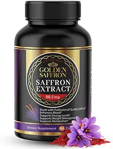 Golden Saffron Saffron Extract Capsules - Premium Saffron Supplements - 88.50 mg Pure Saffron Pills - Mood Support - Eye Support - Emotional Balance, Focus & Eye Health Made in The USA - 60 Capsules
