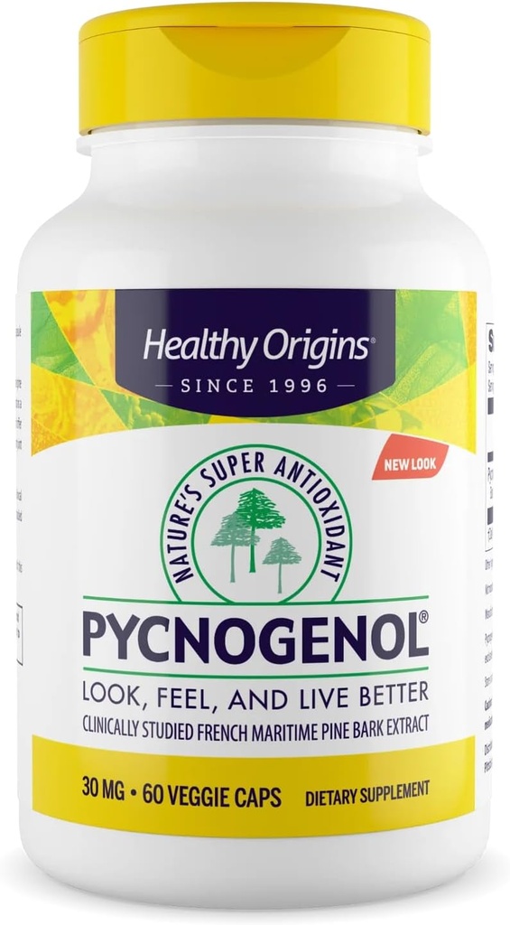 Υγιεινή Προέλευση Pycnogenol 30 mg (Υπεραντιοξειδωτικό της φύσης, Μη ΓΤΟ, Χωρίς γλουτένη, Καρδιαγγειακή Υποστήριξη), 60 Καπάκια λαχανικών