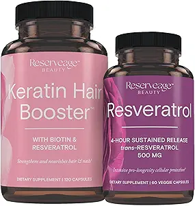 Reservage Διατροφή Κερατίνης Hair Booster με Biotin & Resveratrol, Hair and Nail Growth Supplement, 120 Κάψουλες (60 Services) & Resveratrol 500 mg, Υποστηρίζει υγιή γήρανση και ανοσοποιητικό σύστημα