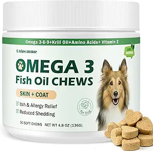Dog Allergy Relief Chews - Omega 3 Fish Oil Skin and Coat Supplement - Dog Itching & Ears Relief - Reduced Shedding, Seasonal Allergies Dry Skin Itchy Paws Hot Spots Treatment