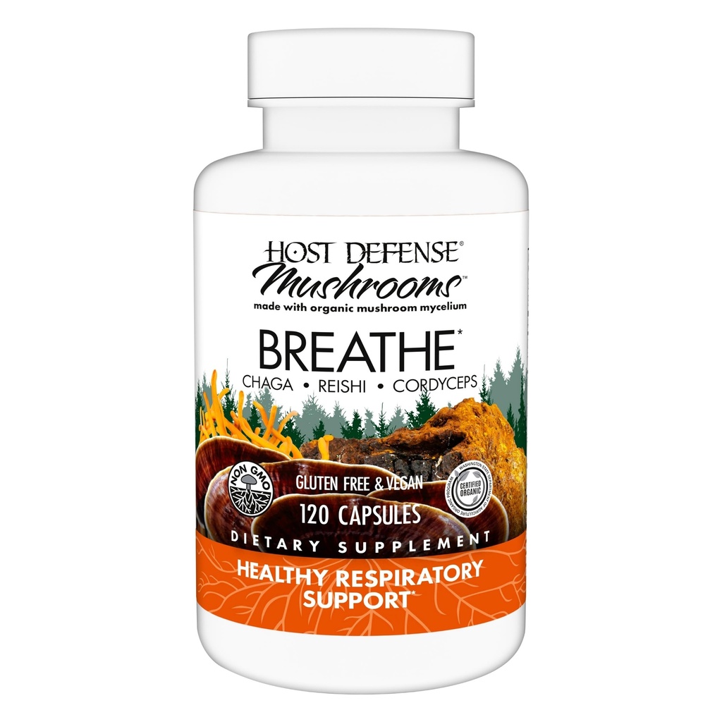 Host Defense Breathe* Capsules - Immune & Respiratory Support Mushroom Supplement - Herbal Lung Health Supplement with Chaga, Reishi & Cordyceps - 120 Capsules (60 Servings)*