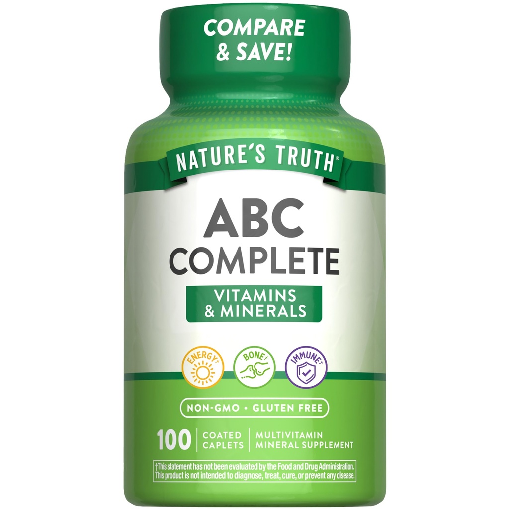 Nature's Truth ABC Complete | Daily Multivitamin & Minerals Supplement | for Men & Women | 100 Caplets | Non-GMO & Gluten Free