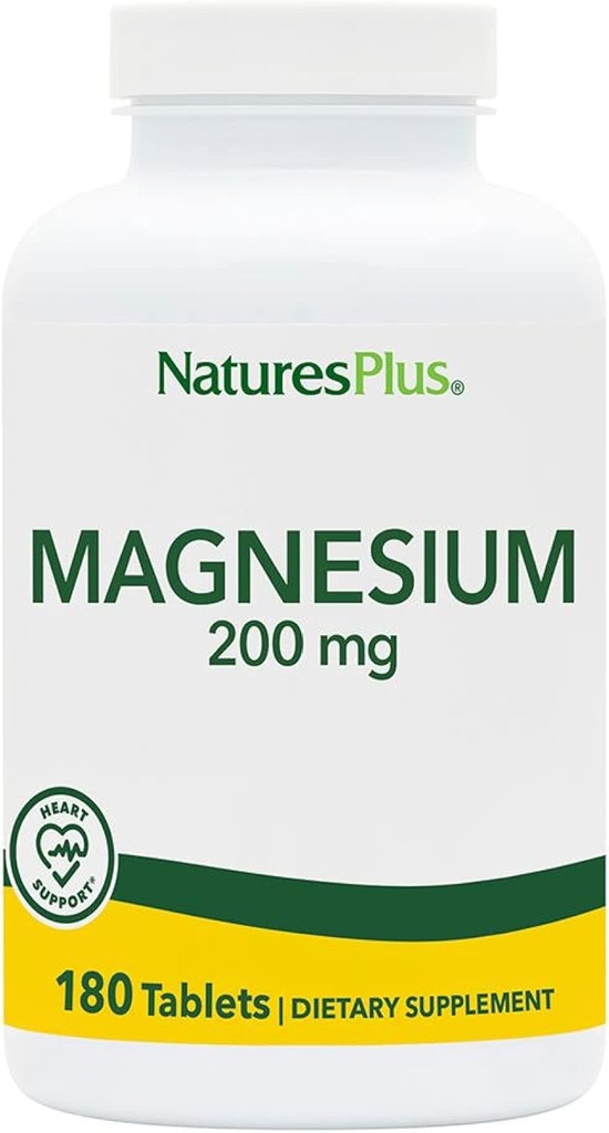 NaturesPlus Μαγνήσιο - 200 mg, 180 δισκία - Χορτοφαγικά, Χωρίς Γλουτένη - 180 σερβιρίσματα