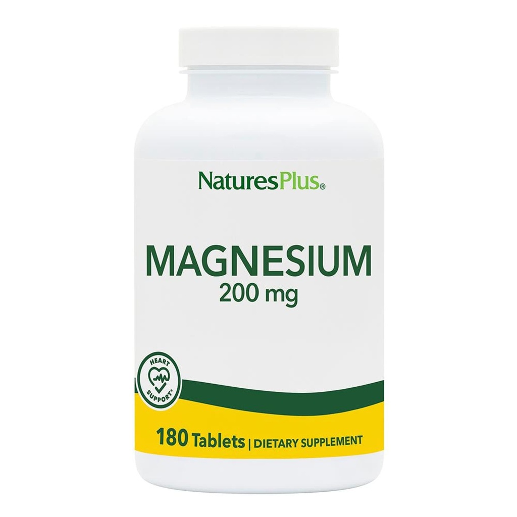 NaturesPlus Μαγνήσιο - 200 mg, 180 δισκία - Χορτοφαγικά, Χωρίς Γλουτένη - 180 σερβιρίσματα