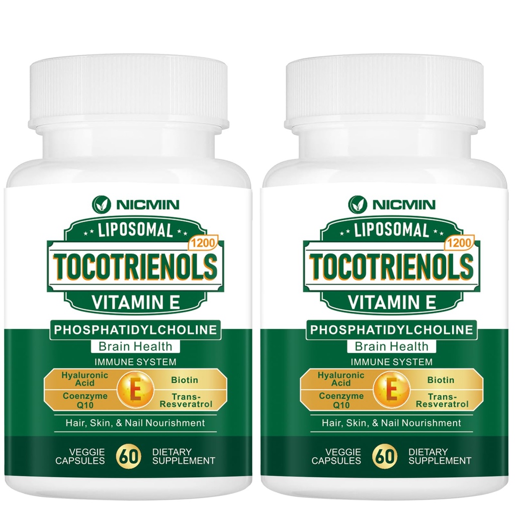 1200MG συμπλήρωμα τοκοτριενόλες βιταμίνης Ε Λιποσωμικές τοκοτριενόλες με φωσφατιδυλχολίνη, 95% δέλτα-τοκοτριενόλες και 5% γ-τοκοτριενόλες, υψηλή απορρόφηση για την καρδιά, εγκεφαλική λειτουργία 120 κάψουλες
