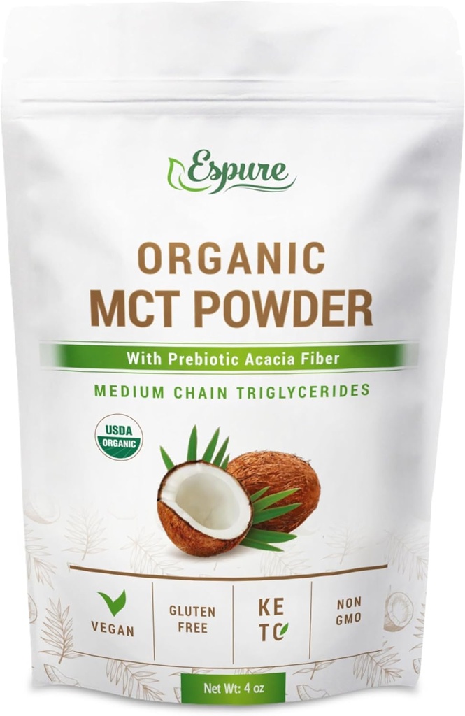 Βιολογική σκόνη MCT - USDA Certifed Organic; με προβιοτική Acacia Fiber; 4 oz