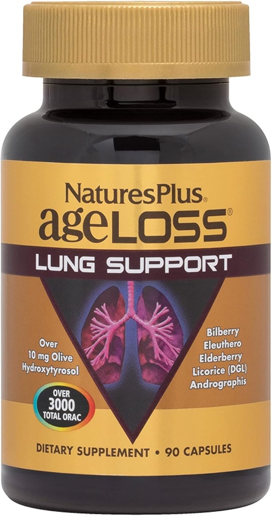 Natures Plus AgeLoss Lung Support - 90 Κάψουλες - Χορτοφαγικά, Χωρίς Γλουτένη - 30 Υπηρεσίες
