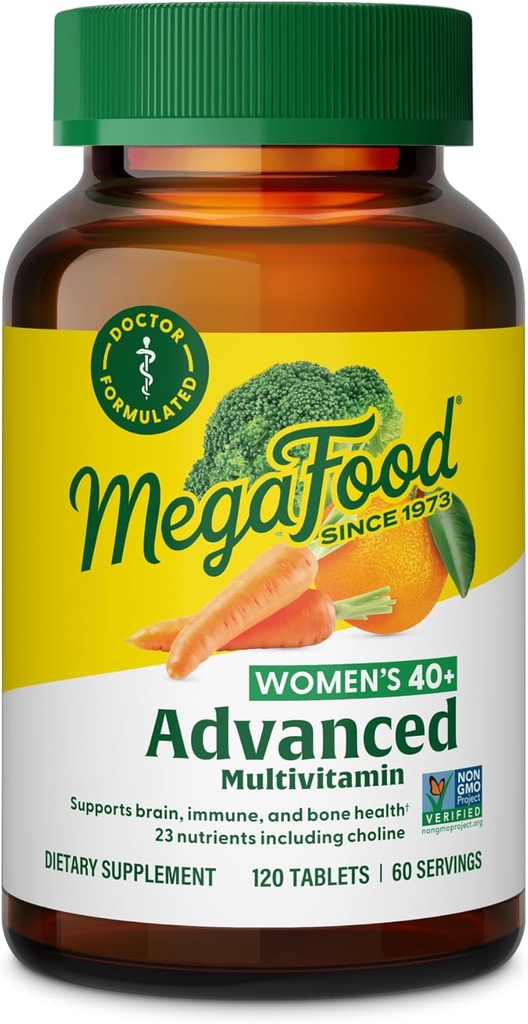 MegaFood Women's 40+ Advanced Multivitamin for Women - Dr Formulated - Βιταμίνη Β, Βιταμίνη D3, Βιταμίνη Κ2 & Χολίνη - Ενέργεια Μεταβολισμός, Εγκεφαλική Υγεία & Υγεία των Οστών - Χορτοφαγικά - 120 Tabs (60 μερίδες)