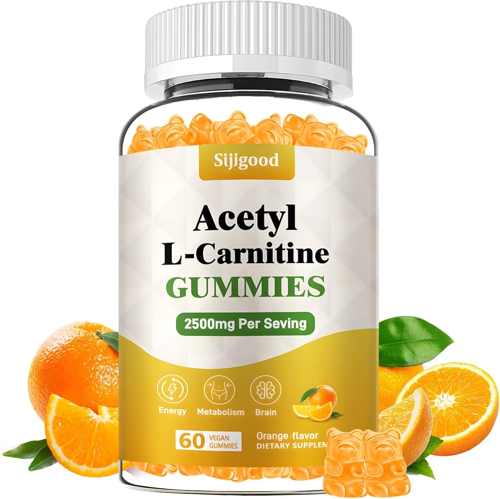 Acetyl L-Carnitine Supplement, Natural Nutrition Supplement for Boost Energy, Immunity, Vegan, Orange Flavor, 60 Count