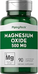 Piping Rock Magnesium Oxide 500mg Capsules | 90 Count | Non-GMO, Gluten Free Supplement