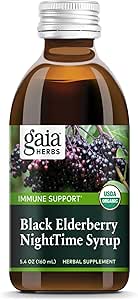 Gaia Herbs Black Elderberry, NightTime Syrup - Immune Support Supplement - With Organic Black Elderberries, California Poppy & Lemon Balm for Restful Sleep & Immune Defense - 5.4 Fl Oz (32-Day Supply)