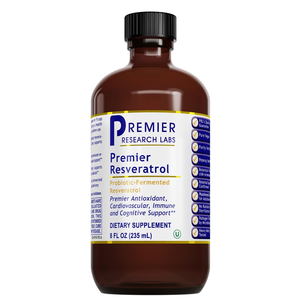 Premier Research Labs Resveratrol - Resveratrol Liquid Supplement, Trans Resveratrol, Αντιοξειδωτική υποστήριξη για την υγεία της καρδιάς & τη ροή του αίματος, υποστήριξη γήρανσης, 180 mg ανά Teaspoon - 8 Fl Oz