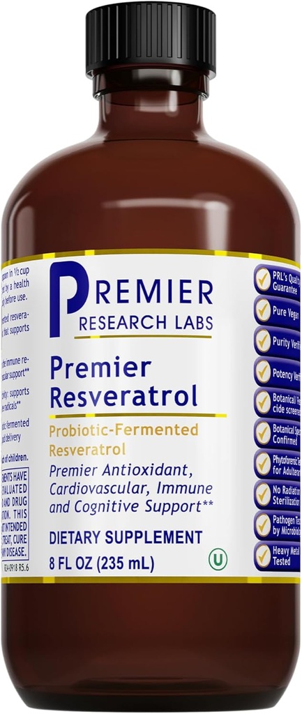 Premier Research Labs Resveratrol - Resveratrol Liquid Supplement, Trans Resveratrol, Antioxidant Support for Heart Health & Blood Flow, Aging Support, 180 mg Per Teaspoon - 8 Fl Oz