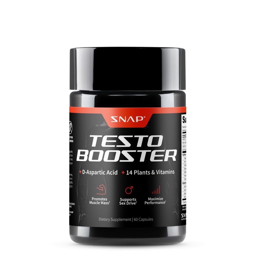 Snap Συμπληρώματα Testosterone Booster για τους άνδρες - Προώθηση της μυϊκής ανάπτυξης, Booster για τους άνδρες, Ενίσχυση της φυσικής ενέργειας, Stamina και δύναμη, 60 κάψουλες