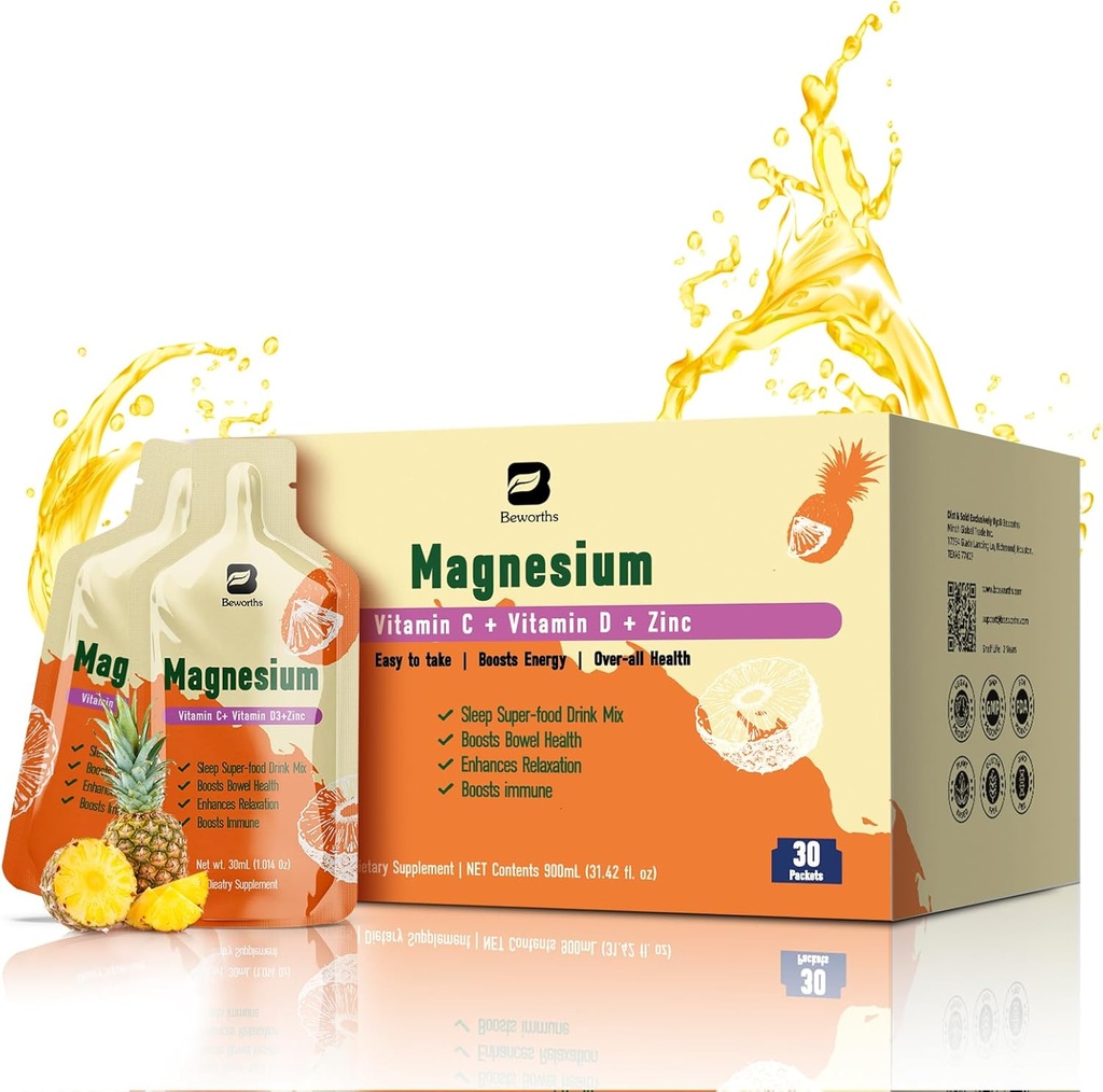 Συμπλήρωμα υγρού κιτρικού μαγνησίου 280Mg με Bromelain, Βιταμίνη C, D3, B6, Ψευδάργυρος, Υψηλή Απορρόφηση Μαγνήσιο Κιτρικό Ποτό για Δυσκοιλιότητα, Zzz & Ενέργεια