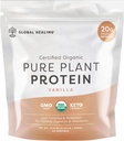Global Healing Vegan Vanilla, Πρωτεϊνική σκόνη φυτού για γυναίκες & άνδρες, οργανική, αντικατάσταση γεύματος (20 μερίδες, 20 γραμμάρια πρωτεΐνη)