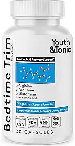 Youth & Tonic PM Bedtime Trim Amino Acids Supplement Pills for Men and Women | 30 Capsules to Support Metabolism and Defined Lean Muscles During Night Time