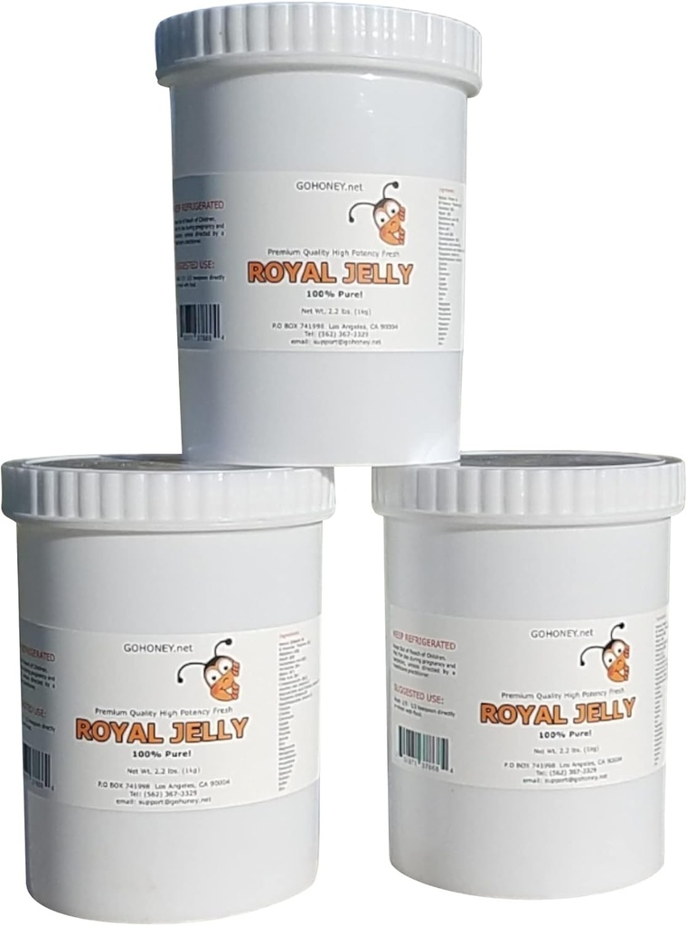 Royal Jelly Organic – Unfiltered Raw Royal Jelly Energy Supplement for Men and Women – Συμπλήρωμα υποστήριξης του ανοσοποιητικού με ρετινόλη, βιταμίνη Β, Βιοτίνη, Νιασίνη, – 3x2.2 Lbs, Πλαστικό Βάζο