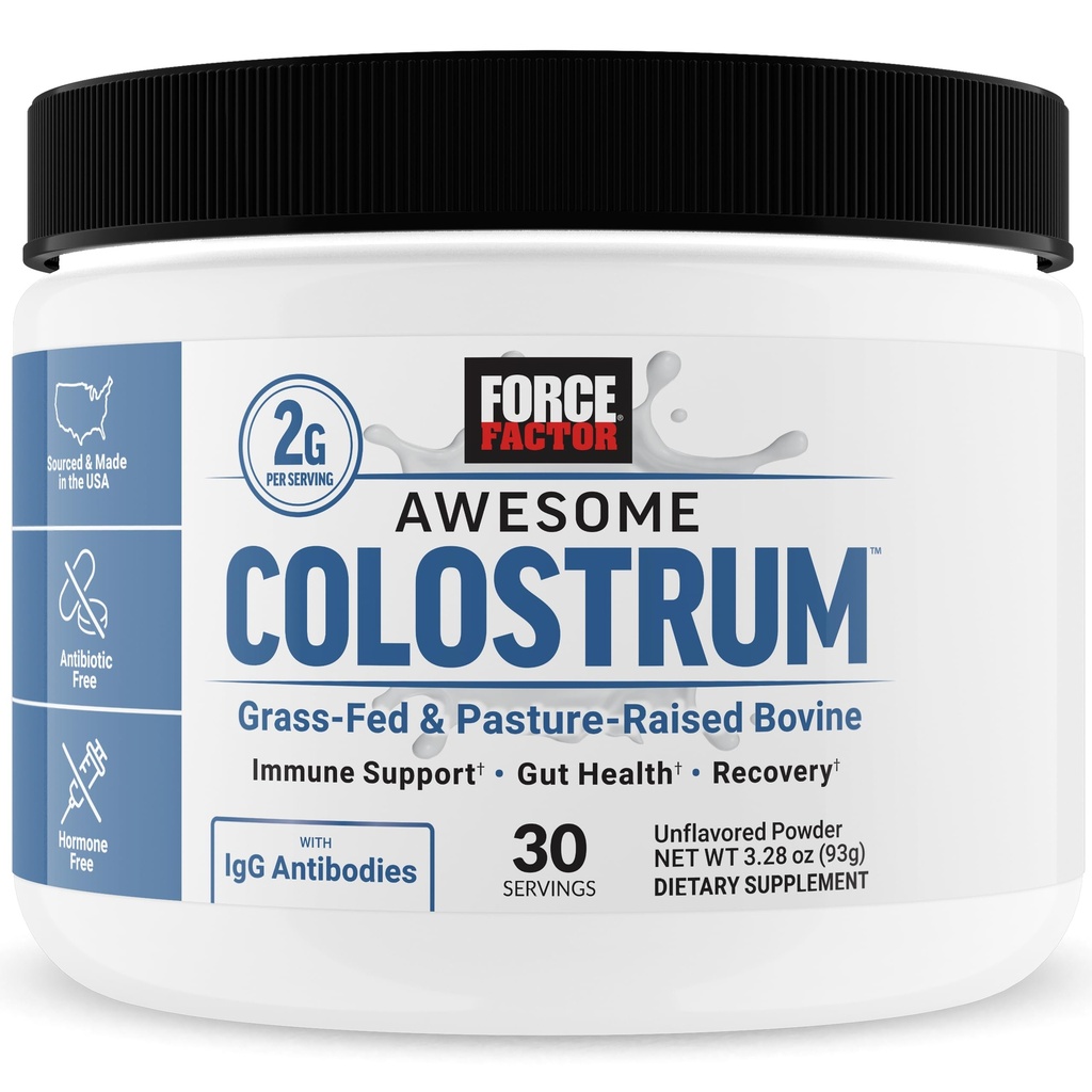 FORCE FACTOR Awesome Colostrum to Support Gut Health, Immune Function, Recovery, & More, Bovine Colostrum Supplement, Pasture-Raized, Grass Fed, Hormone Free, Φυσικά Χωρίς γεύση, 30 Υπηρεσίες