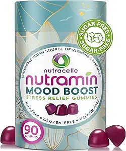 NUTRAMIN Mood Boost Multivitamin Gummy - Delicious & Yummy Anti-Stress Magnesium Ashwagandha Gummies + B Complex Vitamins for Focus and Calm - Χωρίς ζάχαρη, Vegan, Χωρίς γλουτένη, Αλλεργία-Ασφαλής (90 Count)